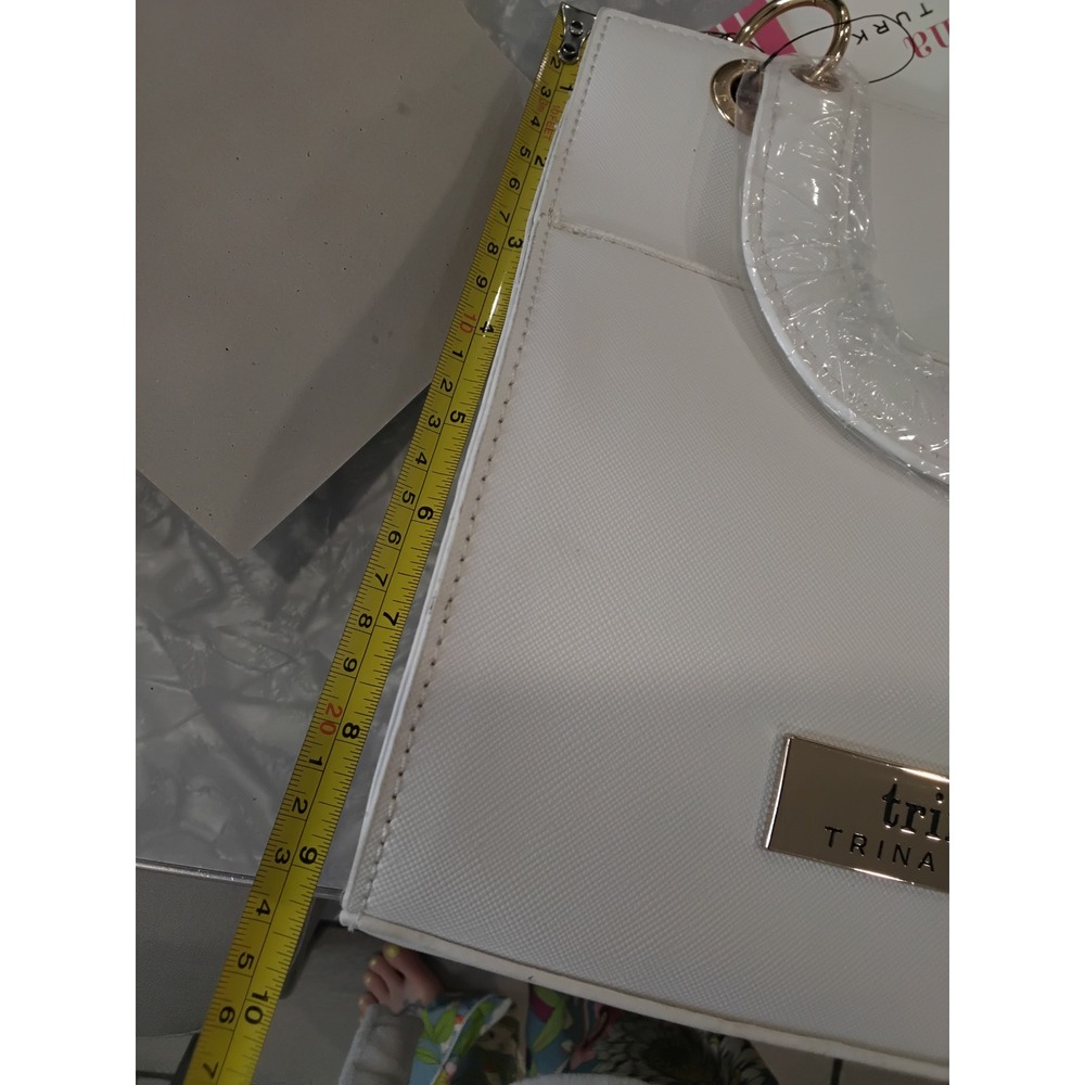 Trina Turk White Vegan Leather Double Handle Crossbody Bag Front Slip Pocket NEW - Picture 6 of 8